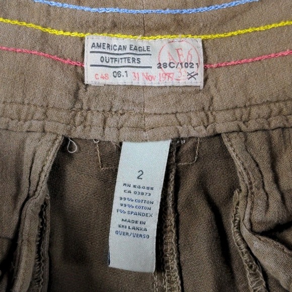 Vtg American Eagle Womens 2 Cargo Shorts Cotton Khaki Brown Low Rise Utility Y2K - Picture 10 of 14